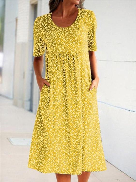Round Neck Short Sleeve Floral Print Dress - Image 2