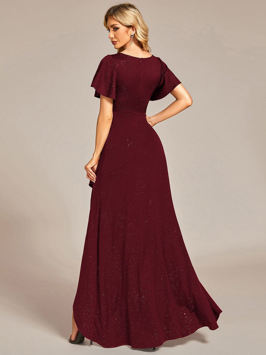 Ruffled Sleeve Tea Length Evening Dress with Side Split - Image 11