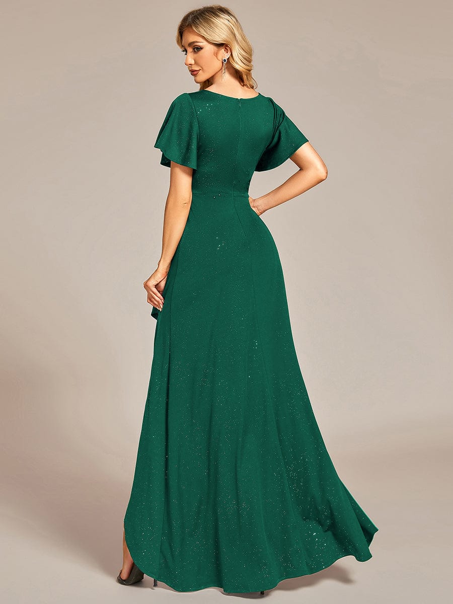 Ruffled Sleeve Tea Length Evening Dress with Side Split - Image 16