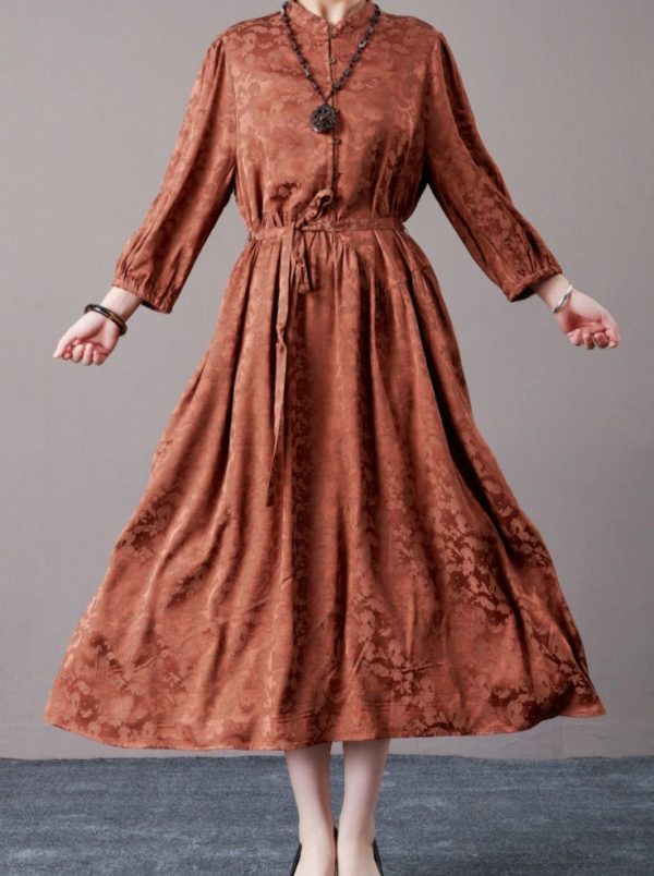 Black Floral Jacquard Midi Dress with Belt - Image 6