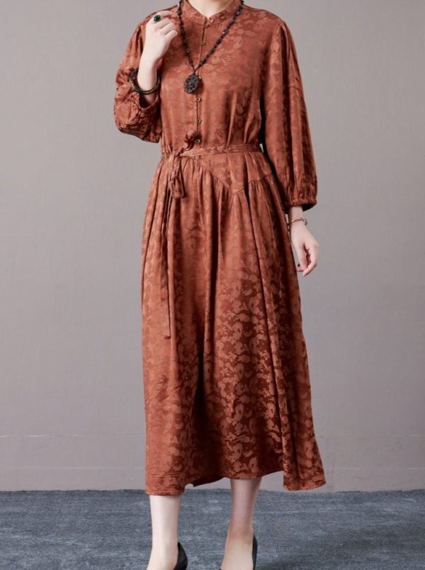 Black Floral Jacquard Midi Dress with Belt - Image 7