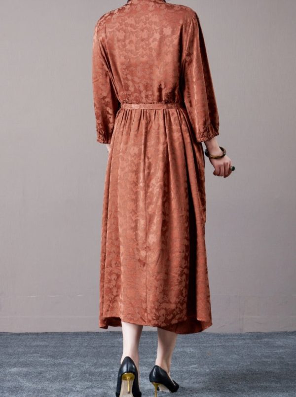 Black Floral Jacquard Midi Dress with Belt - Image 8