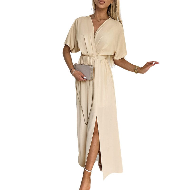 Elegant Plus Size Deep V-Neck Pleated Evening Gown with High Split - Image 11