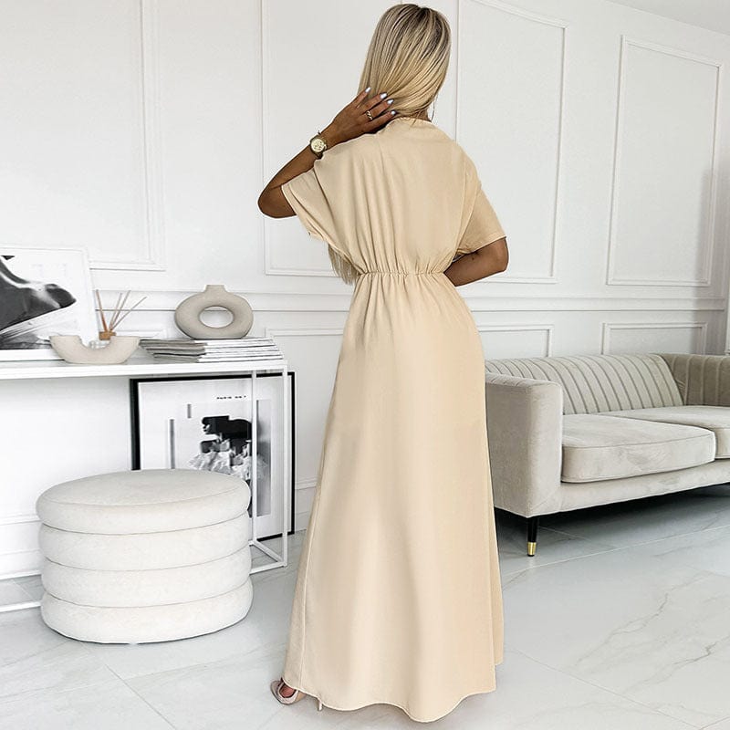 Elegant Plus Size Deep V-Neck Pleated Evening Gown with High Split - Image 5