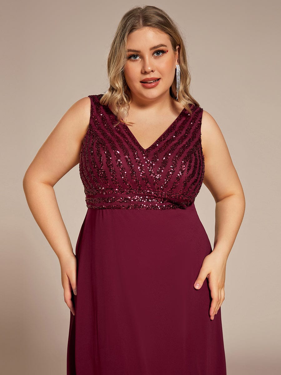 Sequin & Chiffon Plus-Sized Evening Gown without Sleeves with V-Neck - Image 4