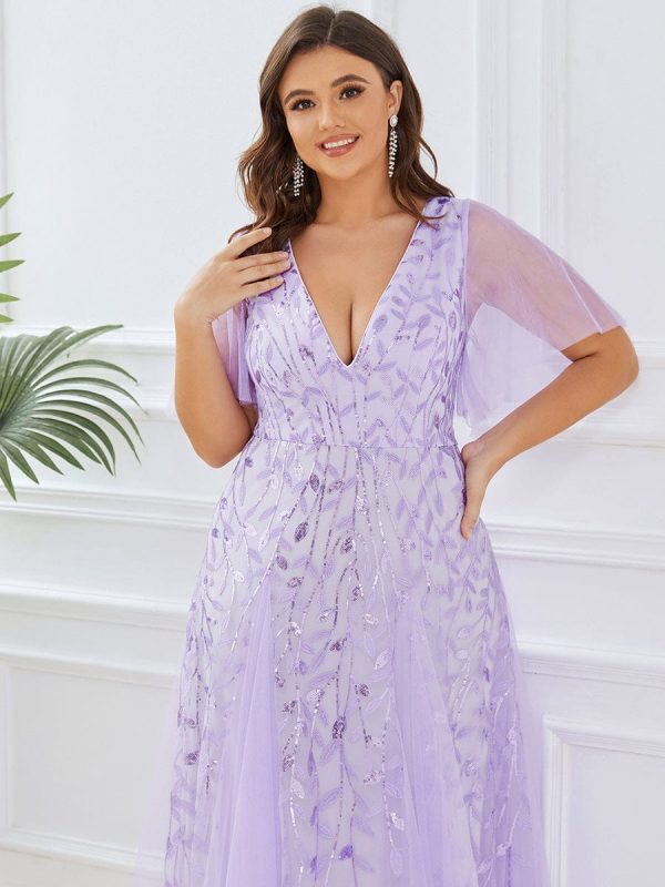 Sequin Embellished Deep V-Neck Plus Size Evening Dress - Image 15