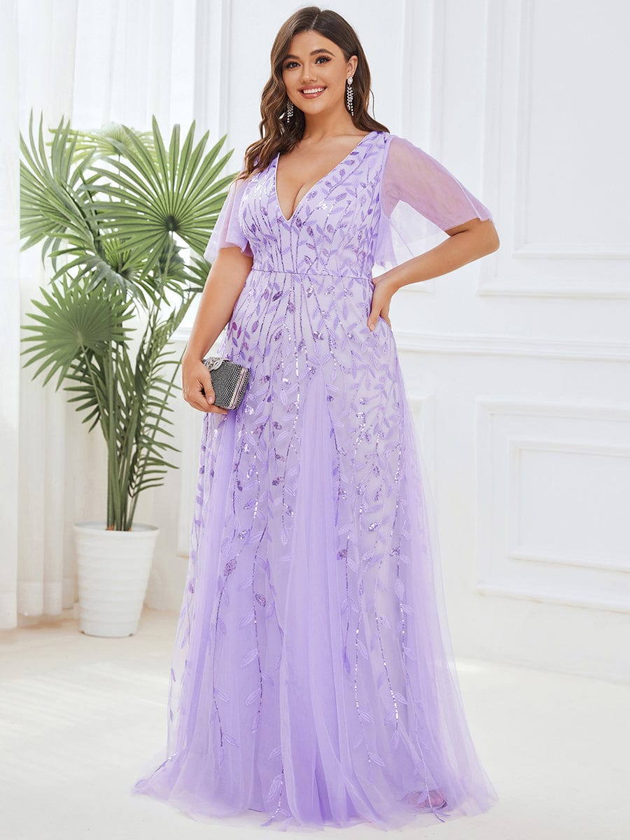 Sequin Embellished Deep V-Neck Plus Size Evening Dress - Image 13