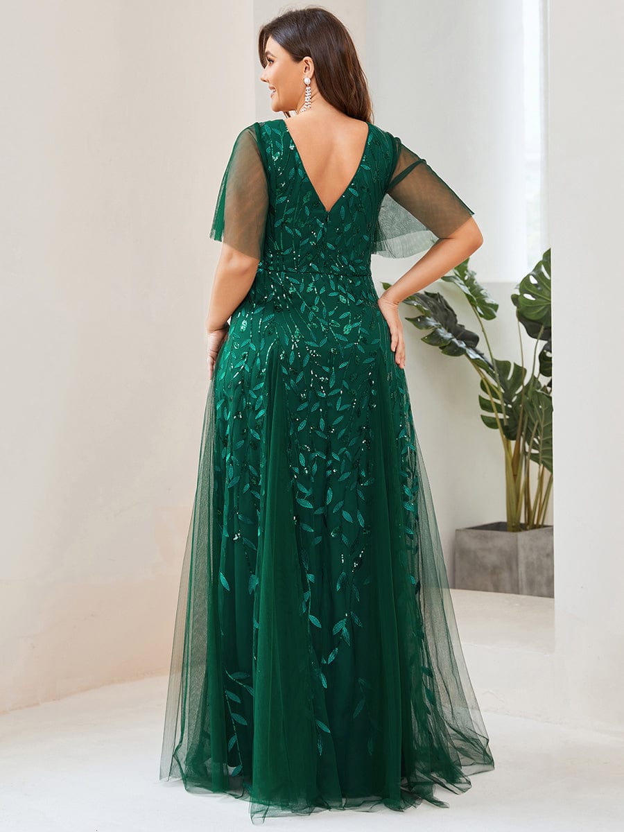 Sequin Embellished Deep V-Neck Plus Size Evening Dress - Image 17