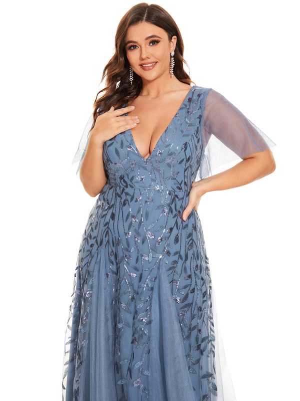 Sequin Embellished Deep V-Neck Plus Size Evening Dress - Image 10