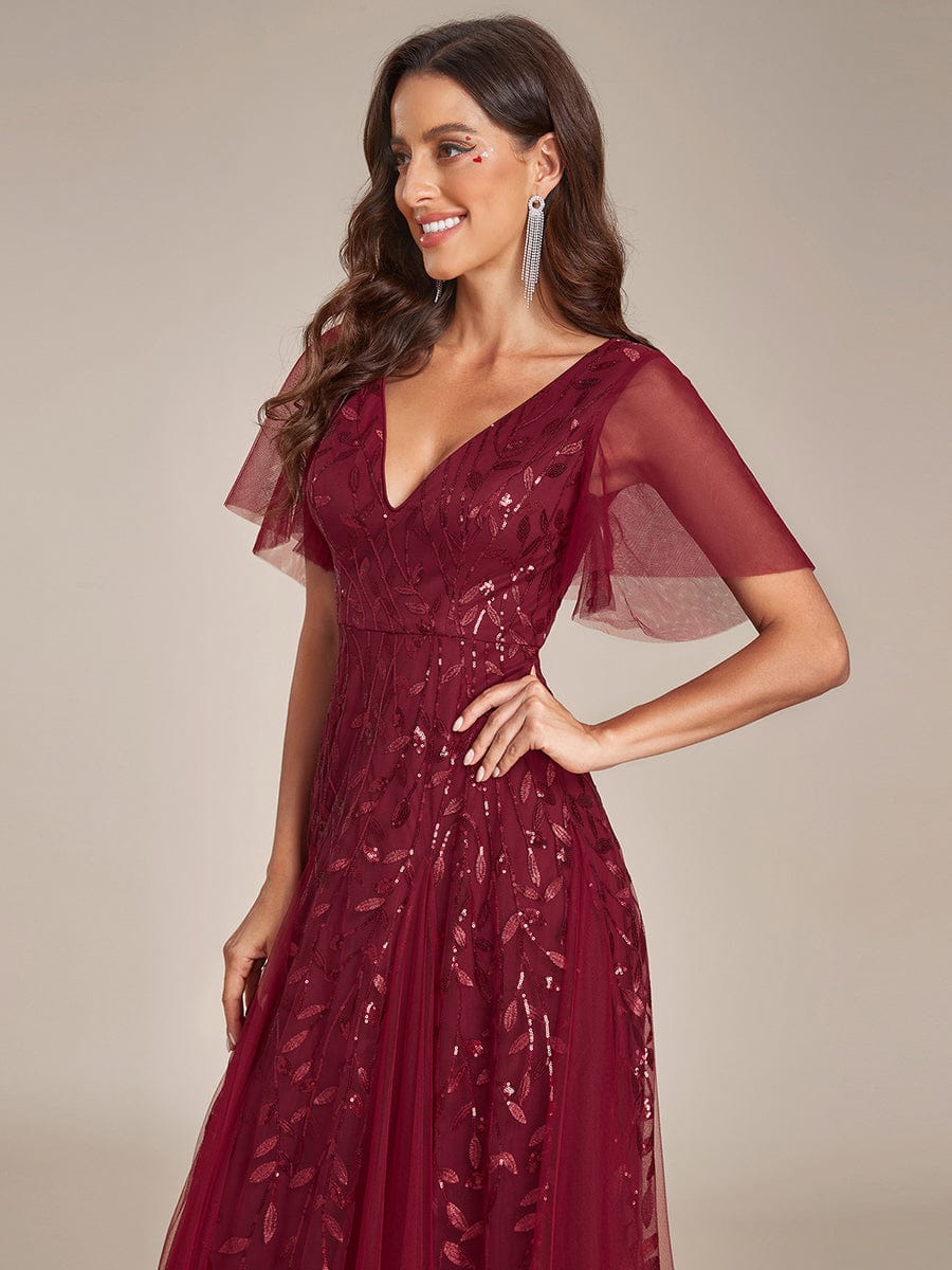Sequin Embellished Deep V-Neck Plus Size Evening Dress - Image 31