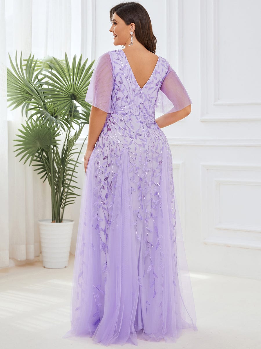 Sequin Embellished Deep V-Neck Plus Size Evening Dress - Image 12