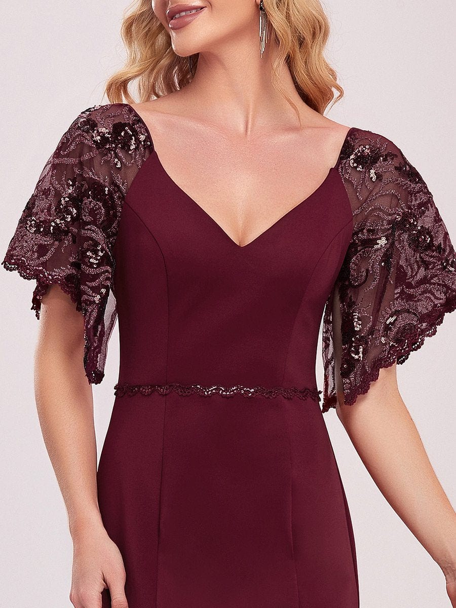 Flirty Sequined V-Neck Maxi Party Dress with Flare Sleeves - Image 22
