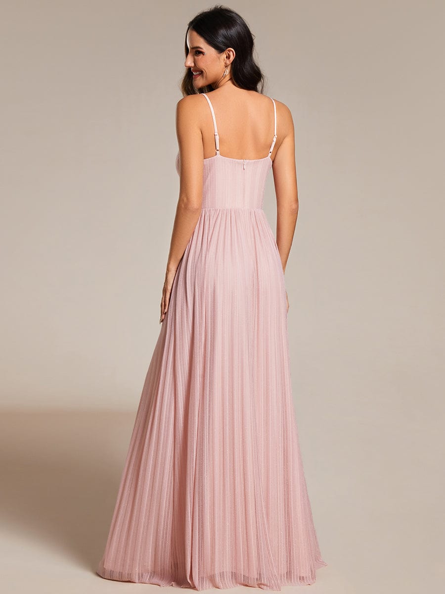 Shiny V Neck Formal Length Dress with Delicate Straps - Image 2