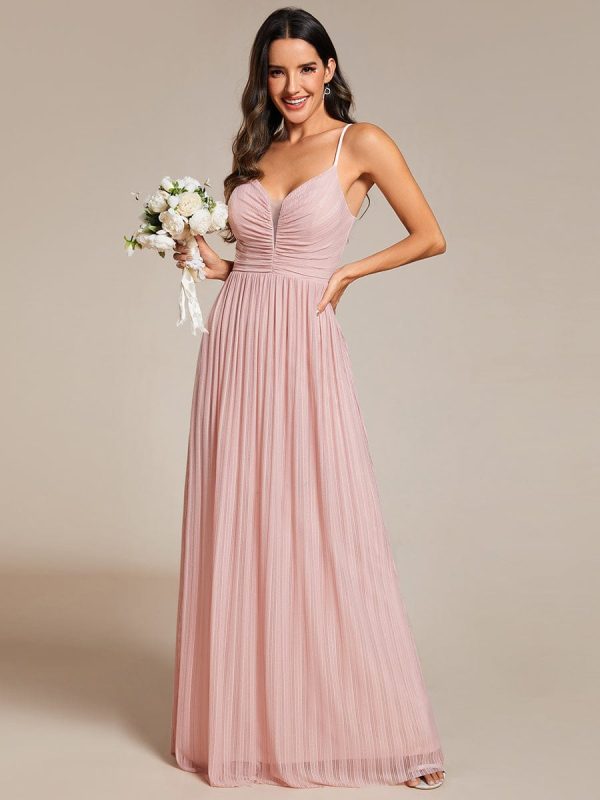 Shiny V Neck Formal Length Dress with Delicate Straps - Image 5