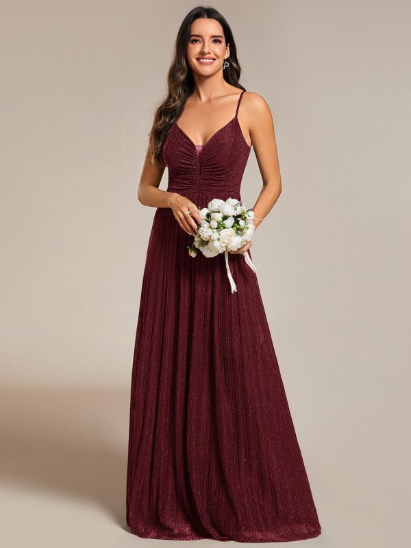 Shiny V Neck Formal Length Dress with Delicate Straps - Image 6