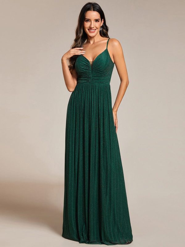 Shiny V Neck Formal Length Dress with Delicate Straps - Image 12