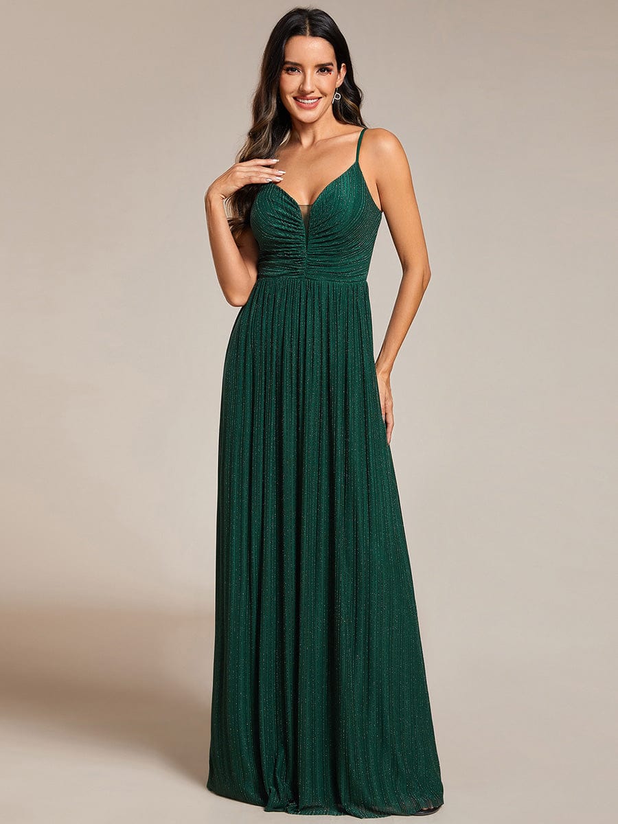 Shiny V Neck Formal Length Dress with Delicate Straps - Image 12