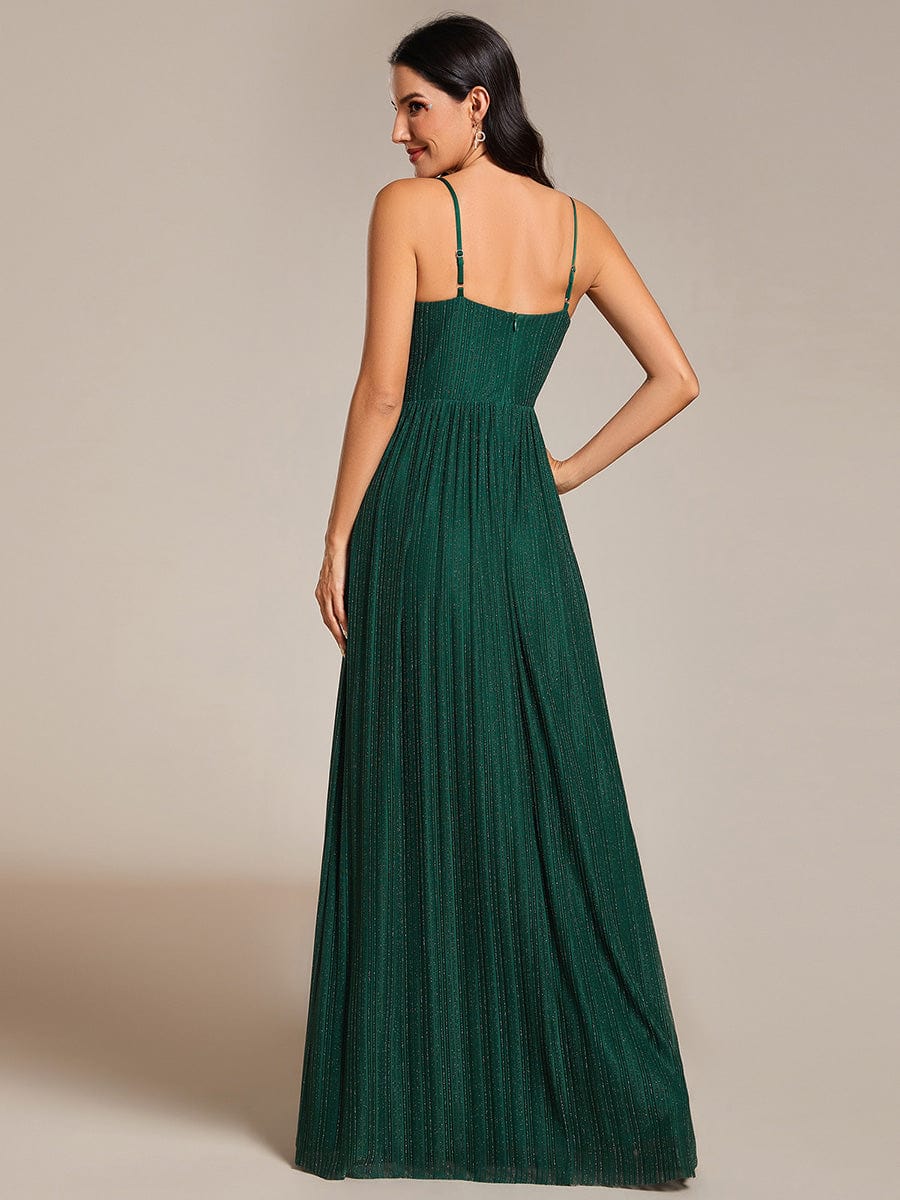 Shiny V Neck Formal Length Dress with Delicate Straps - Image 13