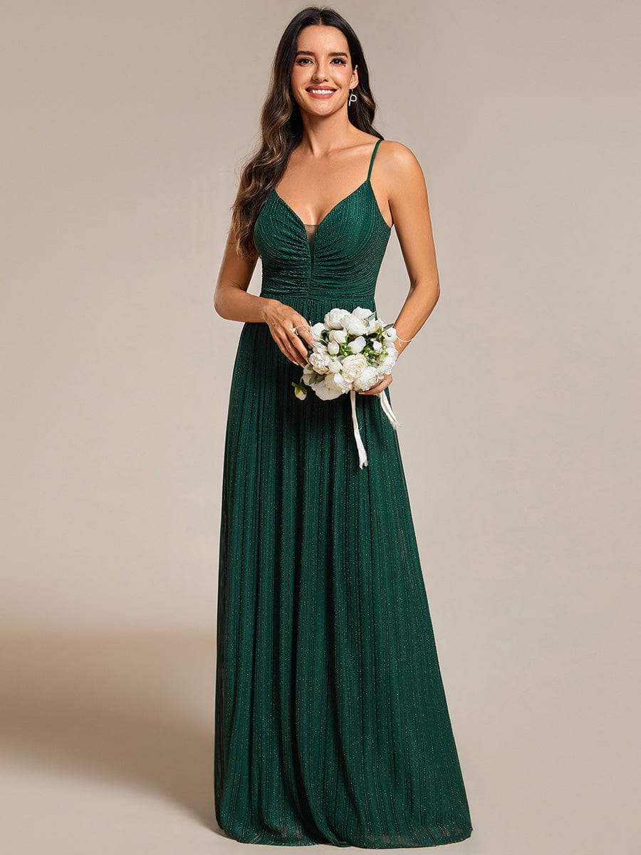 Shiny V Neck Formal Length Dress with Delicate Straps - Image 14