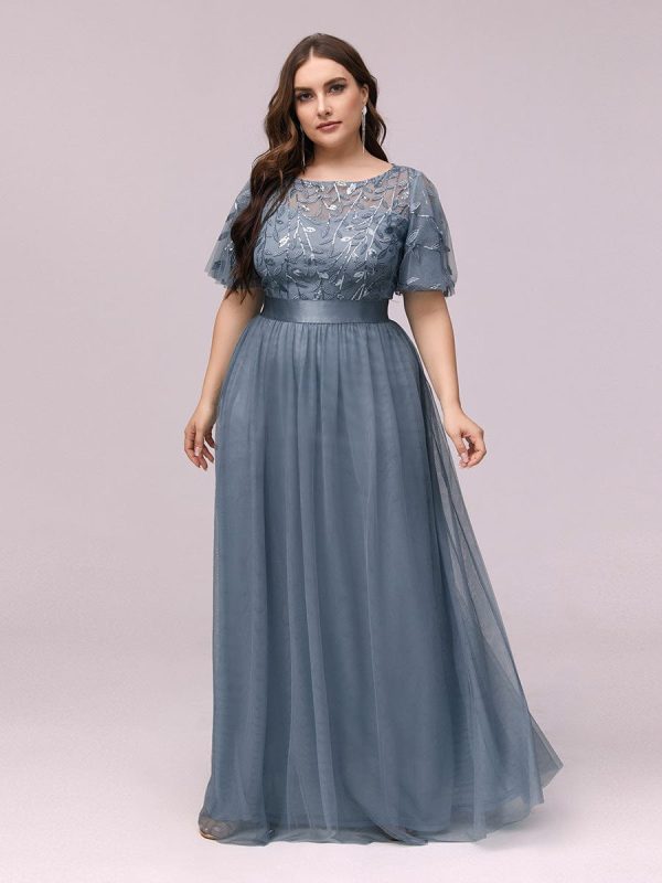 Shimmering Sequin Printed Cap Sleeve Evening Gown - Image 6