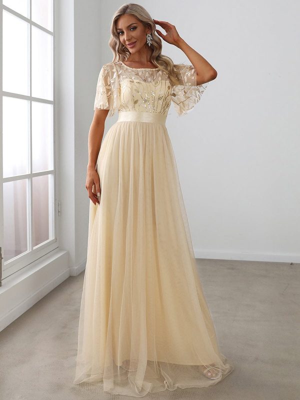Shimmering Sequin Printed Cap Sleeve Evening Gown - Image 30