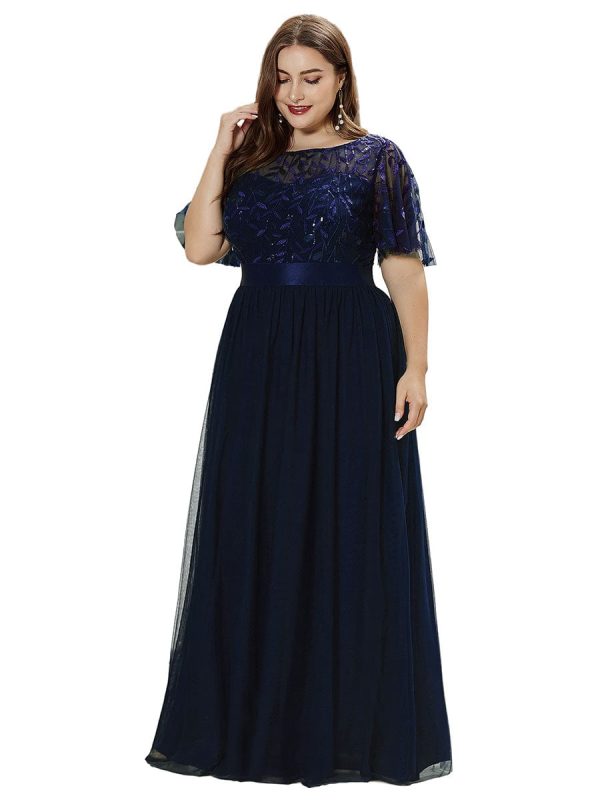 Shimmering Sequin Printed Cap Sleeve Evening Gown - Image 13