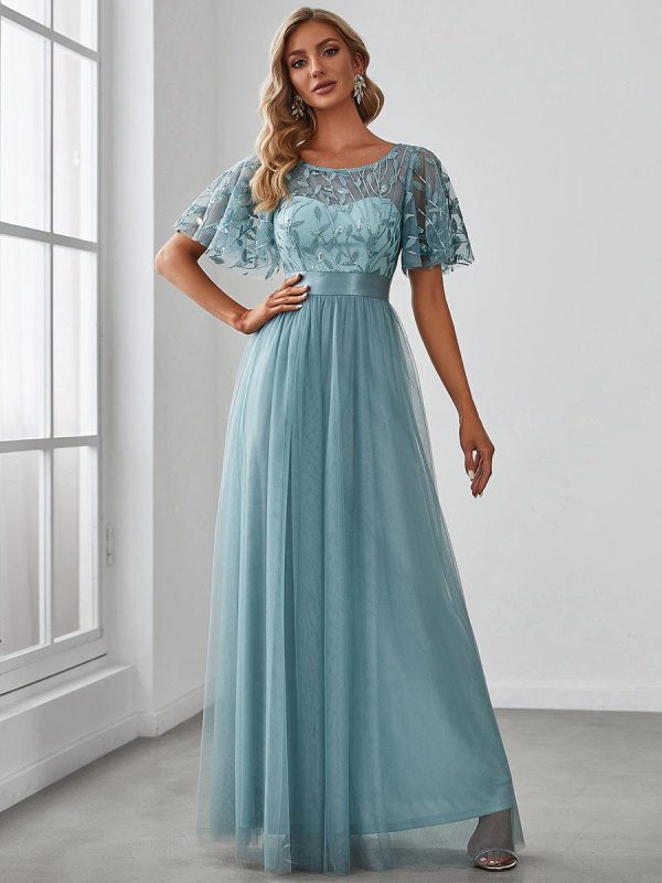 Shimmering Sequin Printed Cap Sleeve Evening Gown - Image 19
