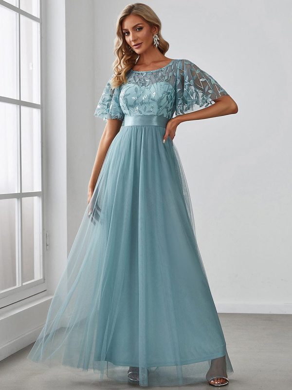 Shimmering Sequin Printed Cap Sleeve Evening Gown - Image 27