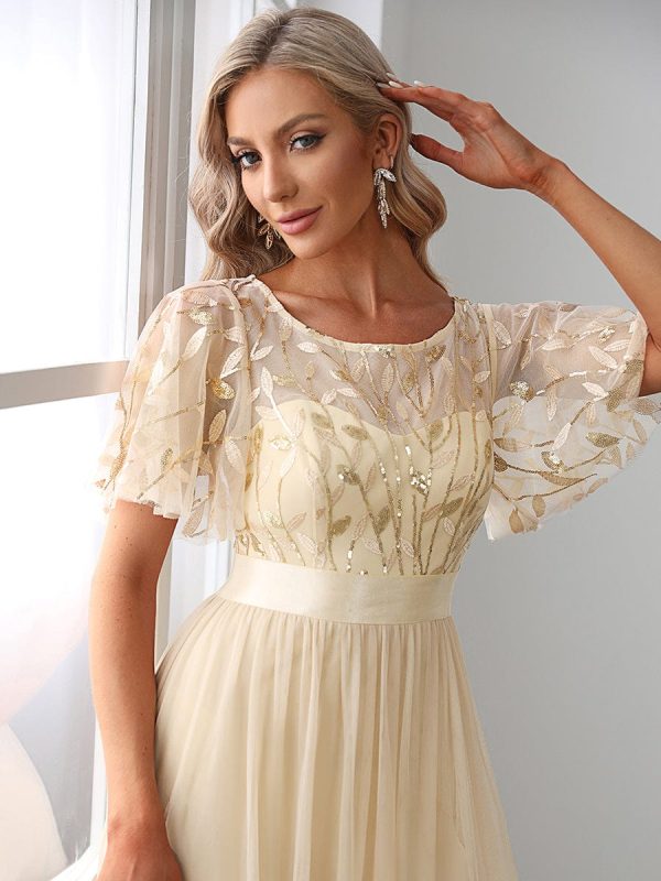 Shimmering Sequin Printed Cap Sleeve Evening Gown - Image 31