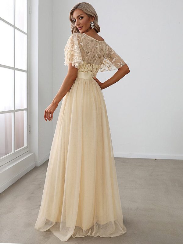 Shimmering Sequin Printed Cap Sleeve Evening Gown - Image 29