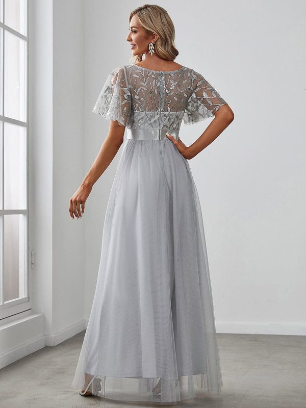 Shimmering Sequin Printed Cap Sleeve Evening Gown - Image 33
