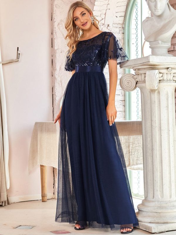 Shimmering Sequin Printed Cap Sleeve Evening Gown - Image 10