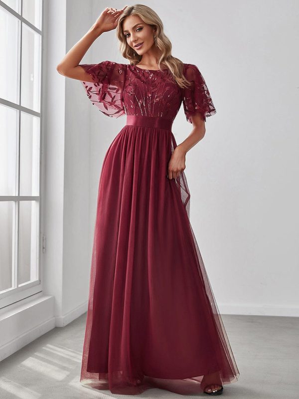 Shimmering Sequin Printed Cap Sleeve Evening Gown - Image 15