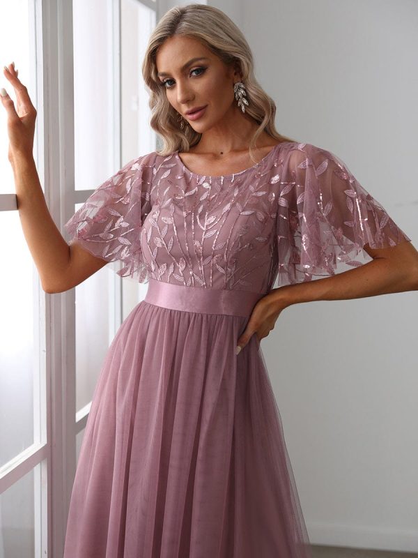 Shimmering Sequin Printed Cap Sleeve Evening Gown - Image 40