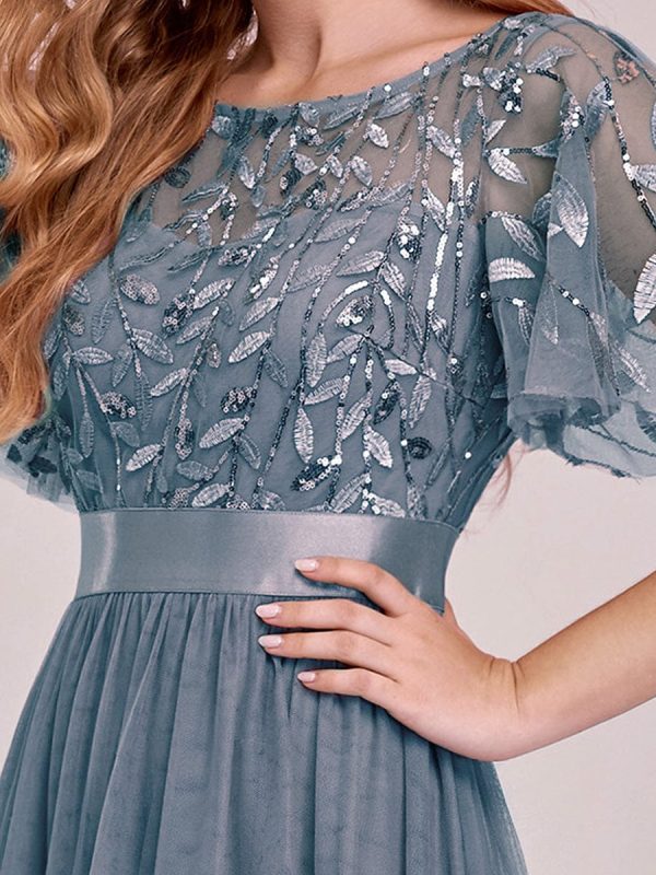 Shimmering Sequin Printed Cap Sleeve Evening Gown - Image 5