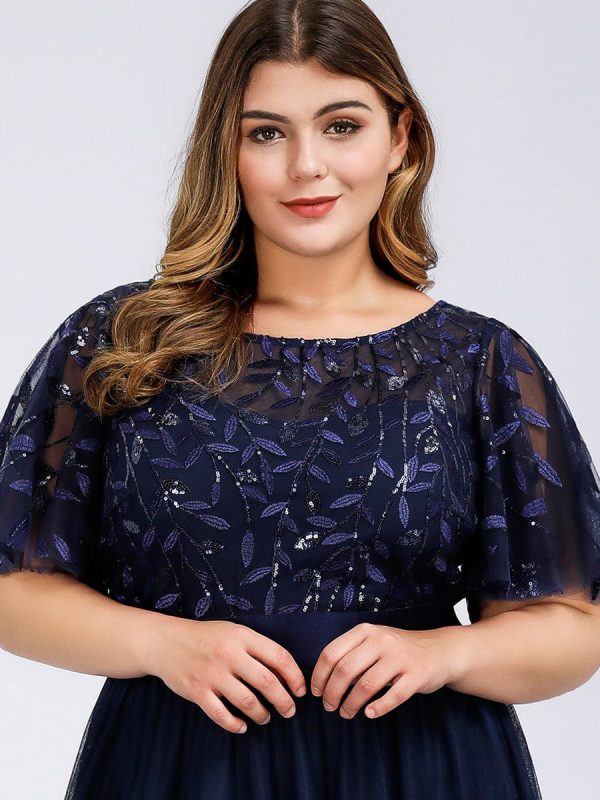 Shimmering Sequin Printed Cap Sleeve Evening Gown - Image 14
