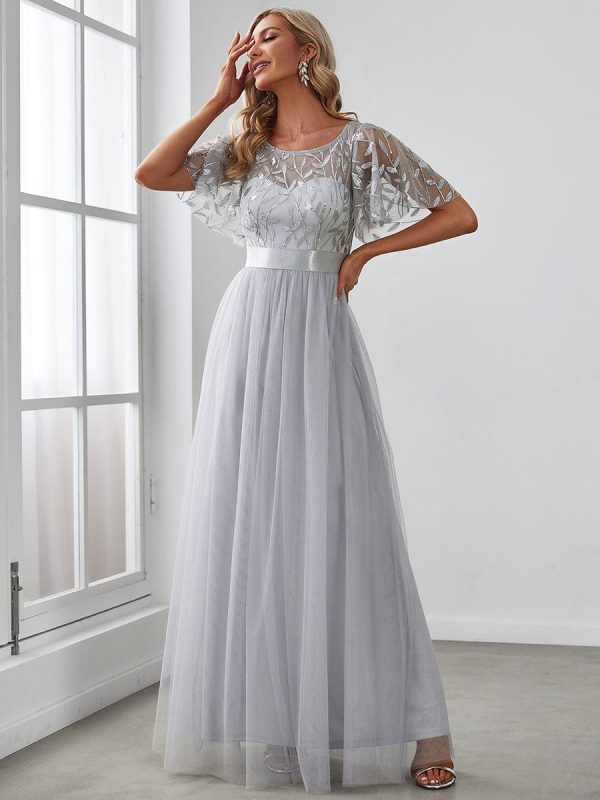 Shimmering Sequin Printed Cap Sleeve Evening Gown - Image 24