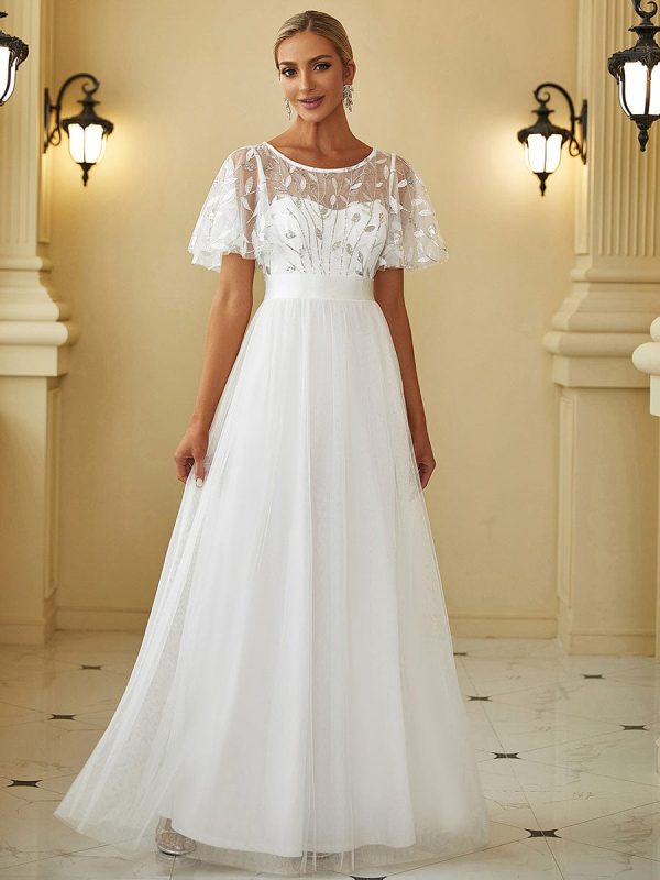 Shimmering Sequin Printed Cap Sleeve Evening Gown - Image 22