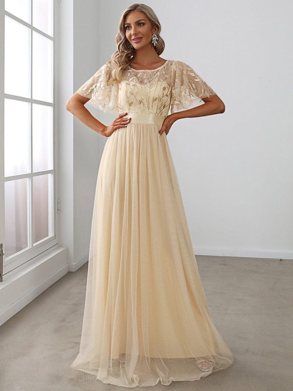 Shimmering Sequin Printed Cap Sleeve Evening Gown - Image 23