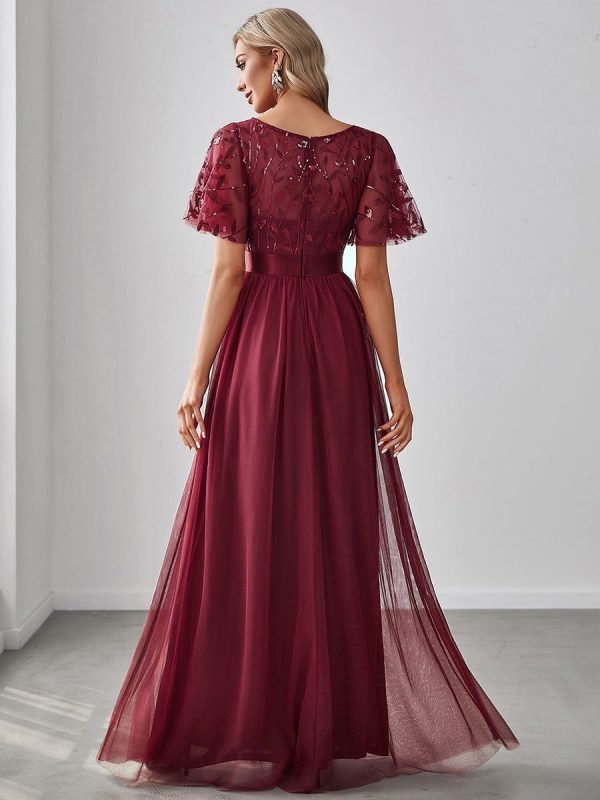 Shimmering Sequin Printed Cap Sleeve Evening Gown - Image 17