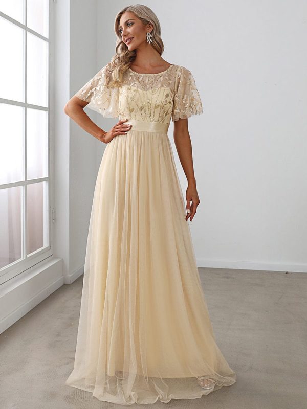 Shimmering Sequin Printed Cap Sleeve Evening Gown - Image 32