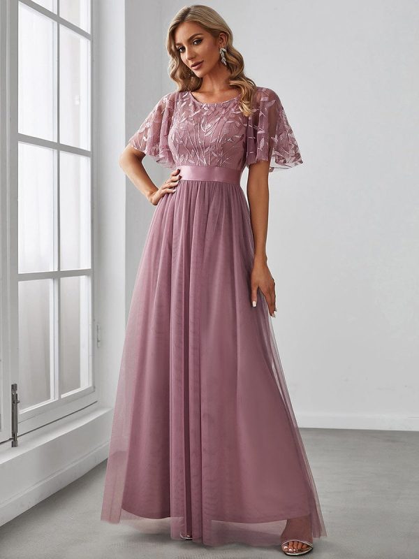 Shimmering Sequin Printed Cap Sleeve Evening Gown - Image 21