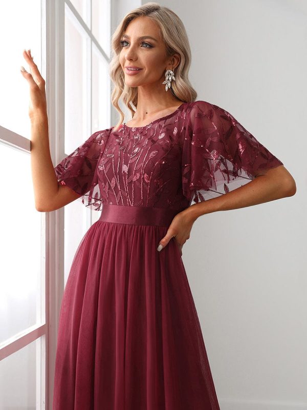 Shimmering Sequin Printed Cap Sleeve Evening Gown - Image 20