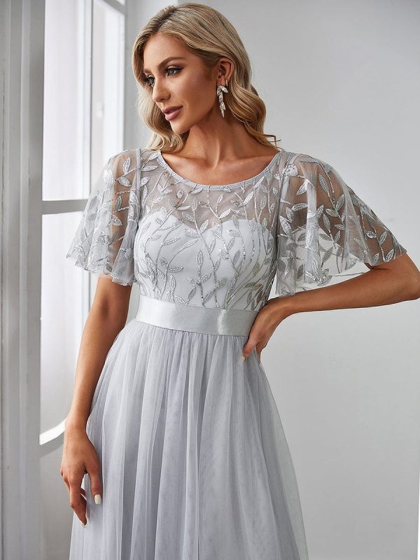 Shimmering Sequin Printed Cap Sleeve Evening Gown - Image 36