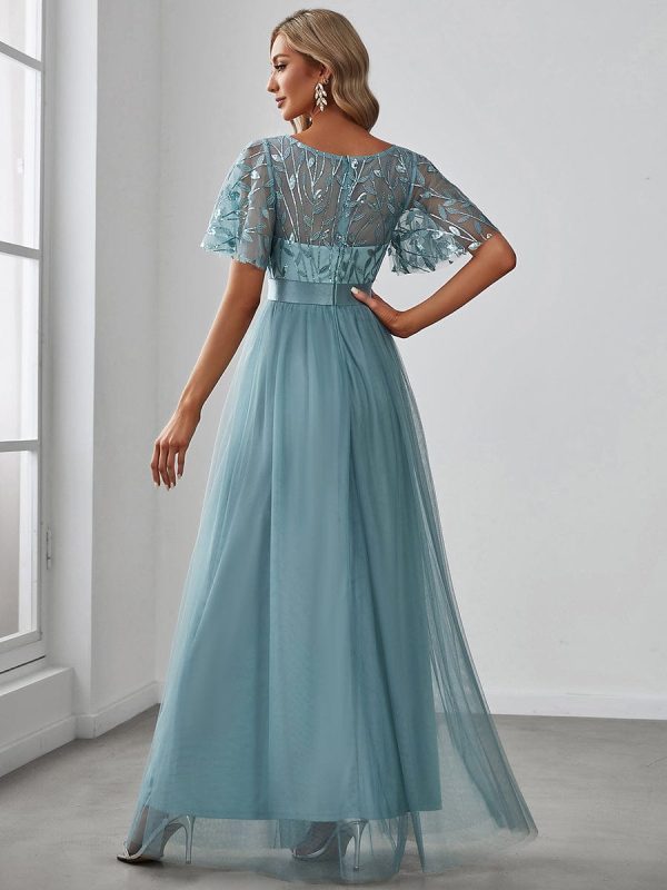 Shimmering Sequin Printed Cap Sleeve Evening Gown - Image 25