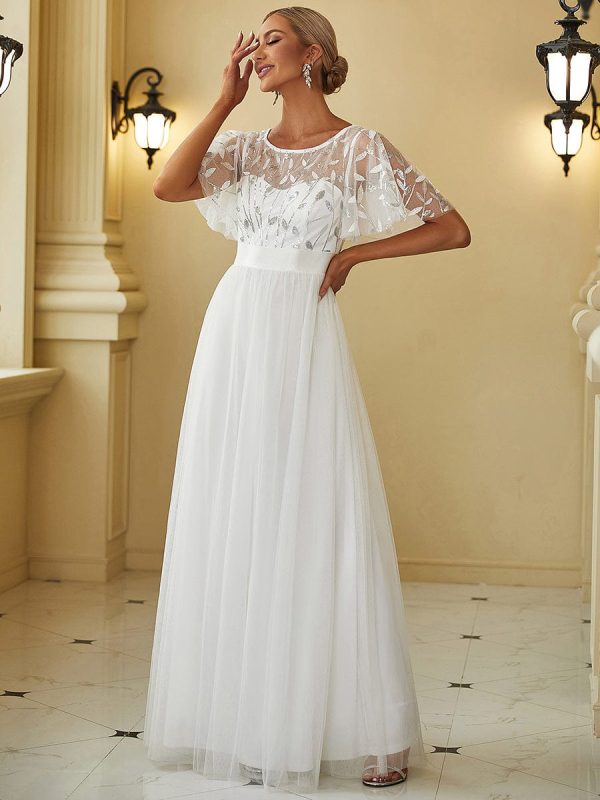 Shimmering Sequin Printed Cap Sleeve Evening Gown - Image 42