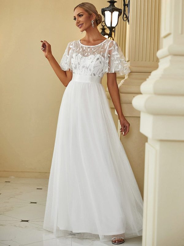 Shimmering Sequin Printed Cap Sleeve Evening Gown - Image 43