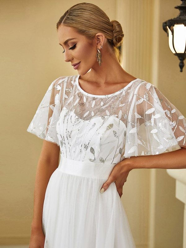 Shimmering Sequin Printed Cap Sleeve Evening Gown - Image 44