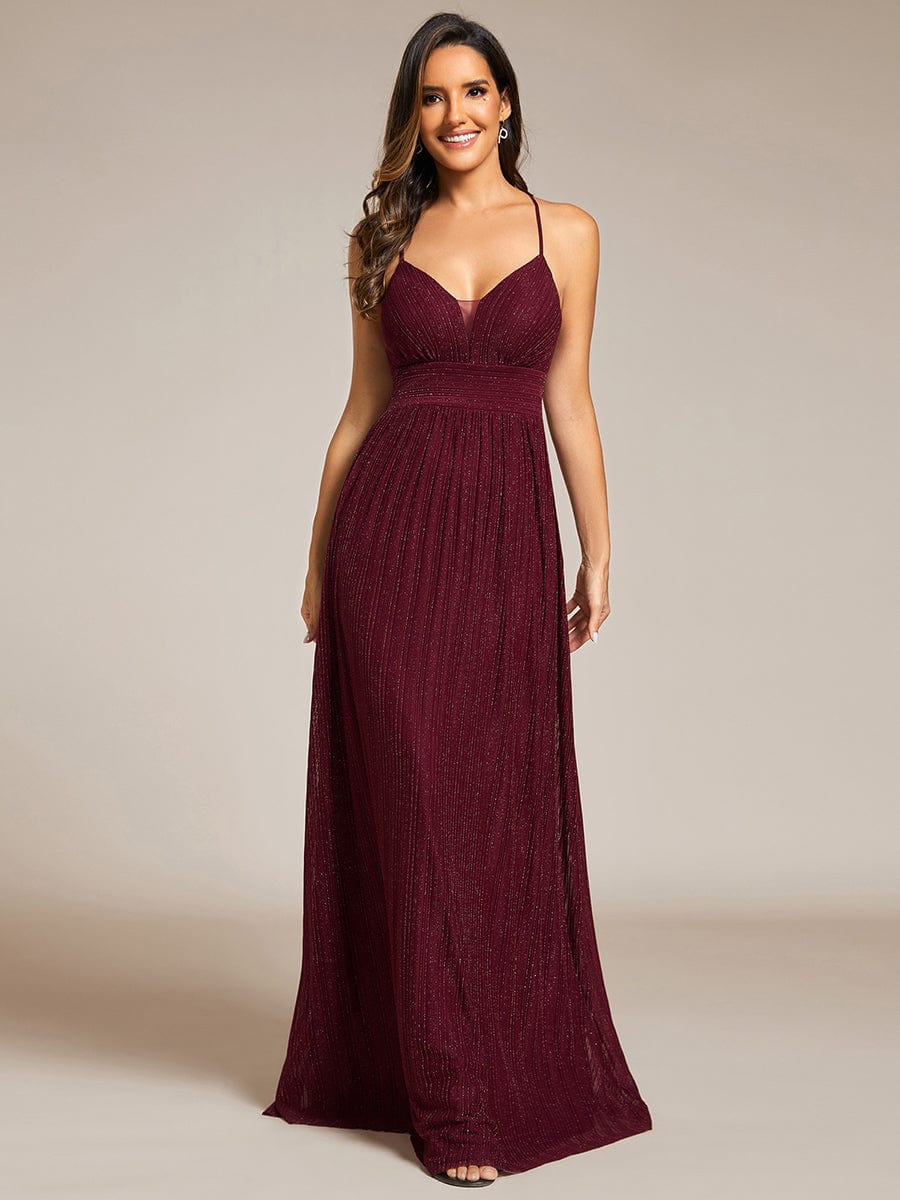 Shimmering Sleeveless Cross Back Evening Gown for Wholesale Buyers - Image 10