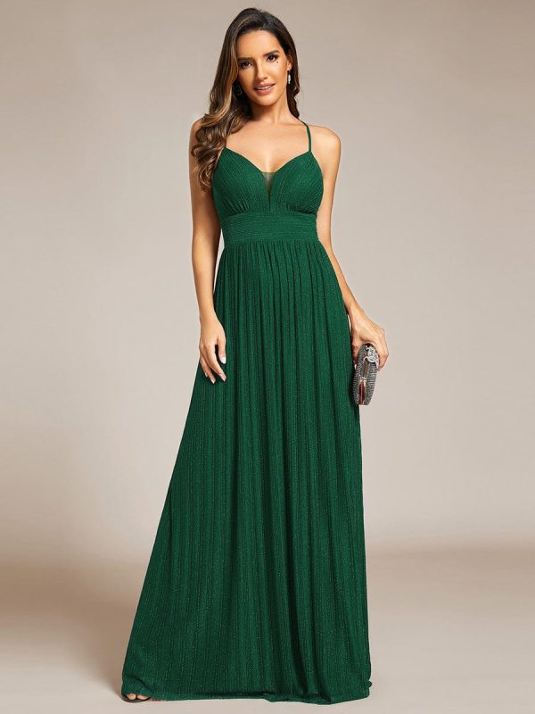 Shimmering Sleeveless Cross Back Evening Gown for Wholesale Buyers - Image 16
